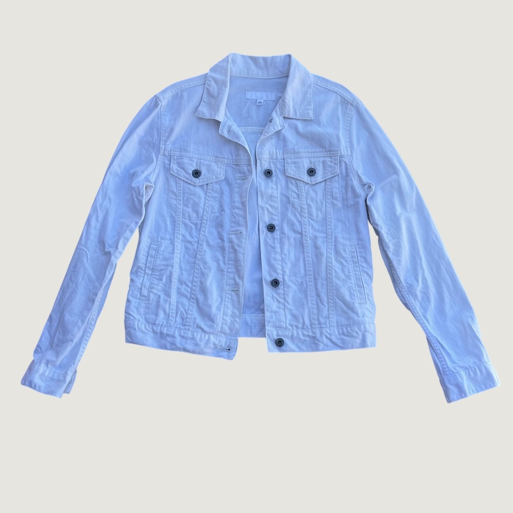 Uniqlo White Denim Trucker Jacket Size S Classic Button Up Cotton - Read